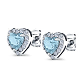 Heart Aquamarine Cubic Zirconia Stud Earrings